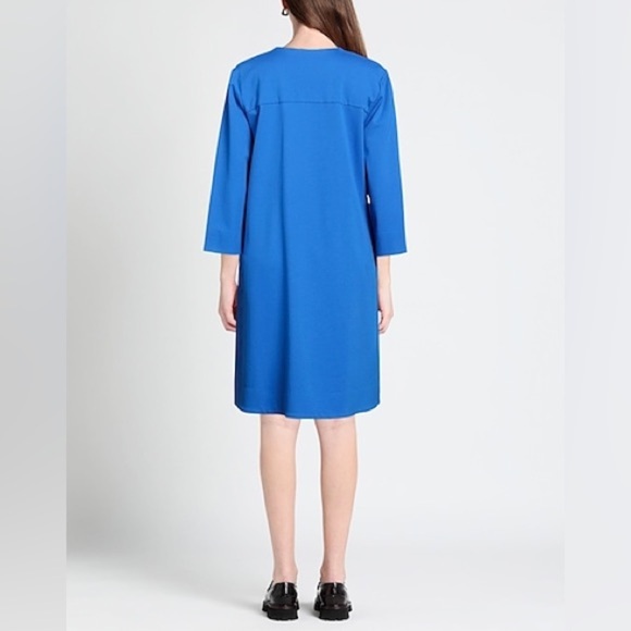 MEIMEIJ V- Neck 3/4 Sleeve Women’s Midi Dress - Azure Blue Size 4 Made in Italy - Picture 2 of 13